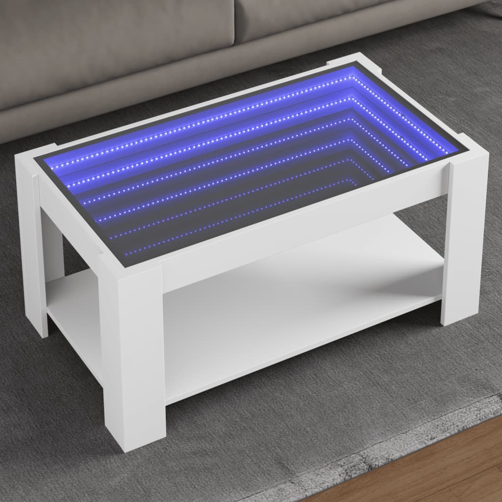 vidaXL Măsuță de cafea cu LED, alb, 93x53x45 cm, lemn prelucrat vidaXL Măsuță de cafea cu LED, alb, 93x53x45 cm, lemn prelucrat