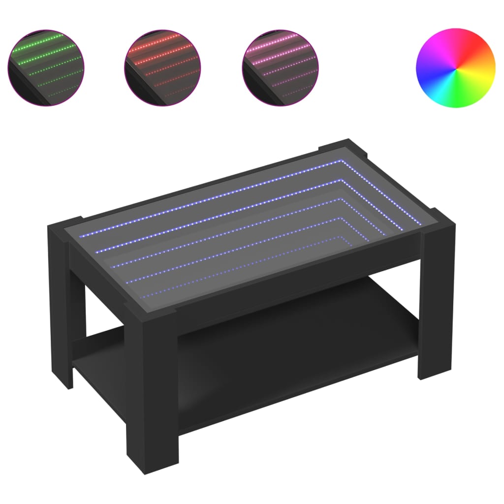 vidaXL Măsuță de cafea cu LED, negru, 93x53x45 cm, lemn prelucrat vidaXL Măsuță de cafea cu LED, negru, 93x53x45 cm, lemn prelucrat