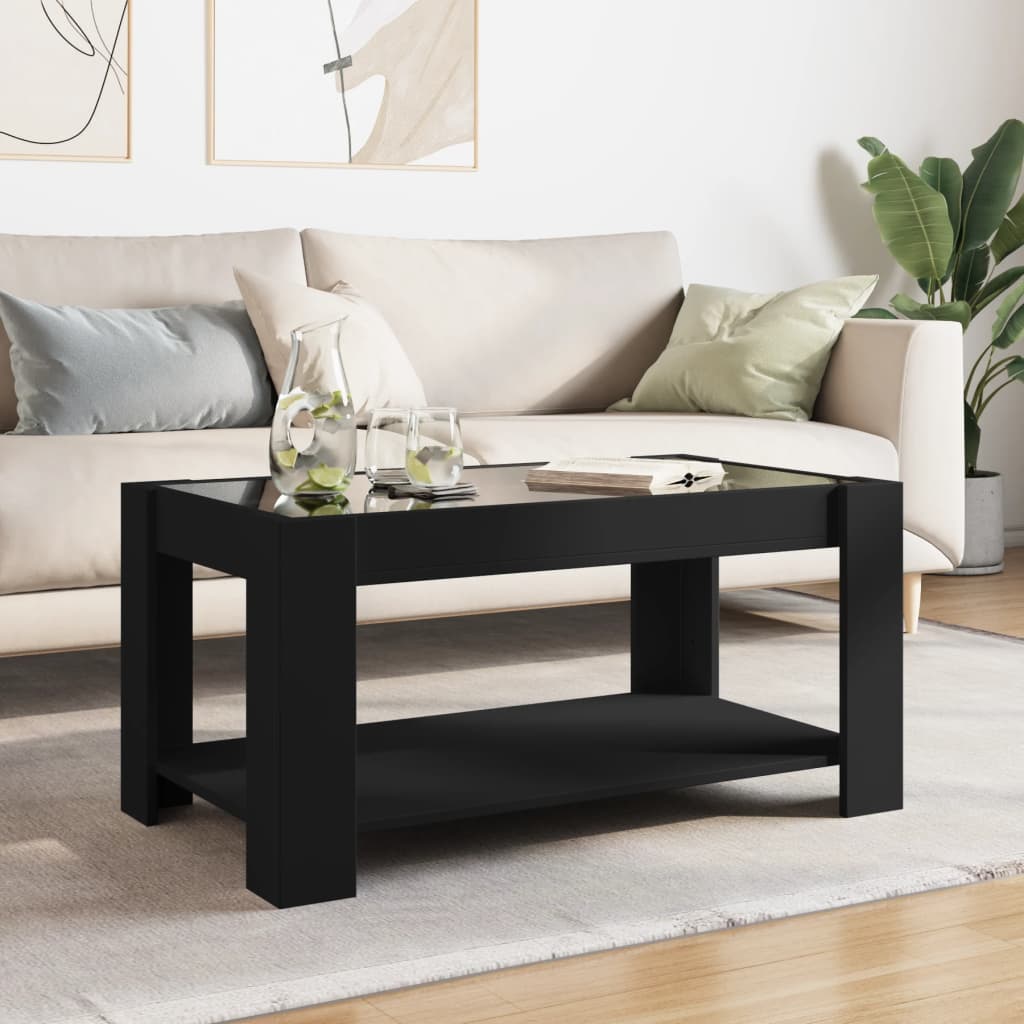 vidaXL Măsuță de cafea cu LED, negru, 93x53x45 cm, lemn prelucrat vidaXL Măsuță de cafea cu LED, negru, 93x53x45 cm, lemn prelucrat