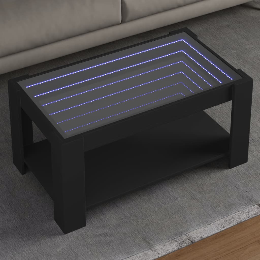 vidaXL Măsuță de cafea cu LED, negru, 93x53x45 cm, lemn prelucrat vidaXL Măsuță de cafea cu LED, negru, 93x53x45 cm, lemn prelucrat
