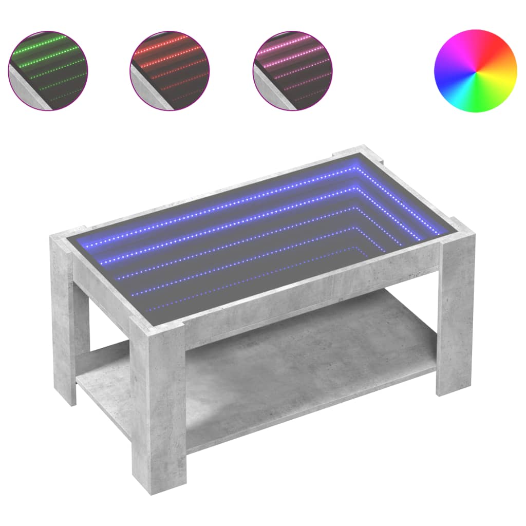 vidaXL Măsuță de cafea cu LED, gri beton, 93x53x45 cm, lemn prelucrat