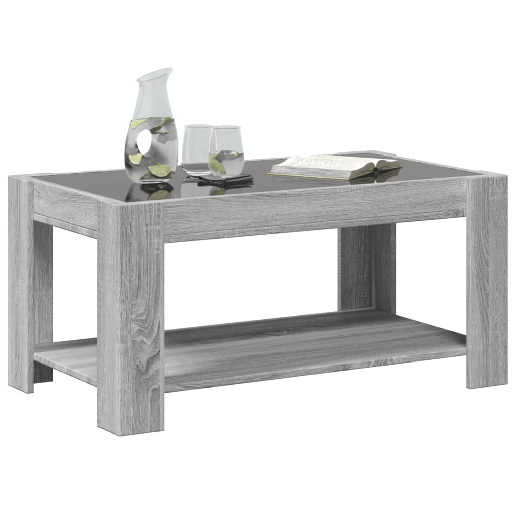 vidaXL Măsuță de cafea cu LED gri sonoma 93x53x45 cm lemn prelucrat vidaXL Măsuță de cafea cu LED gri sonoma 93x53x45 cm lemn prelucrat