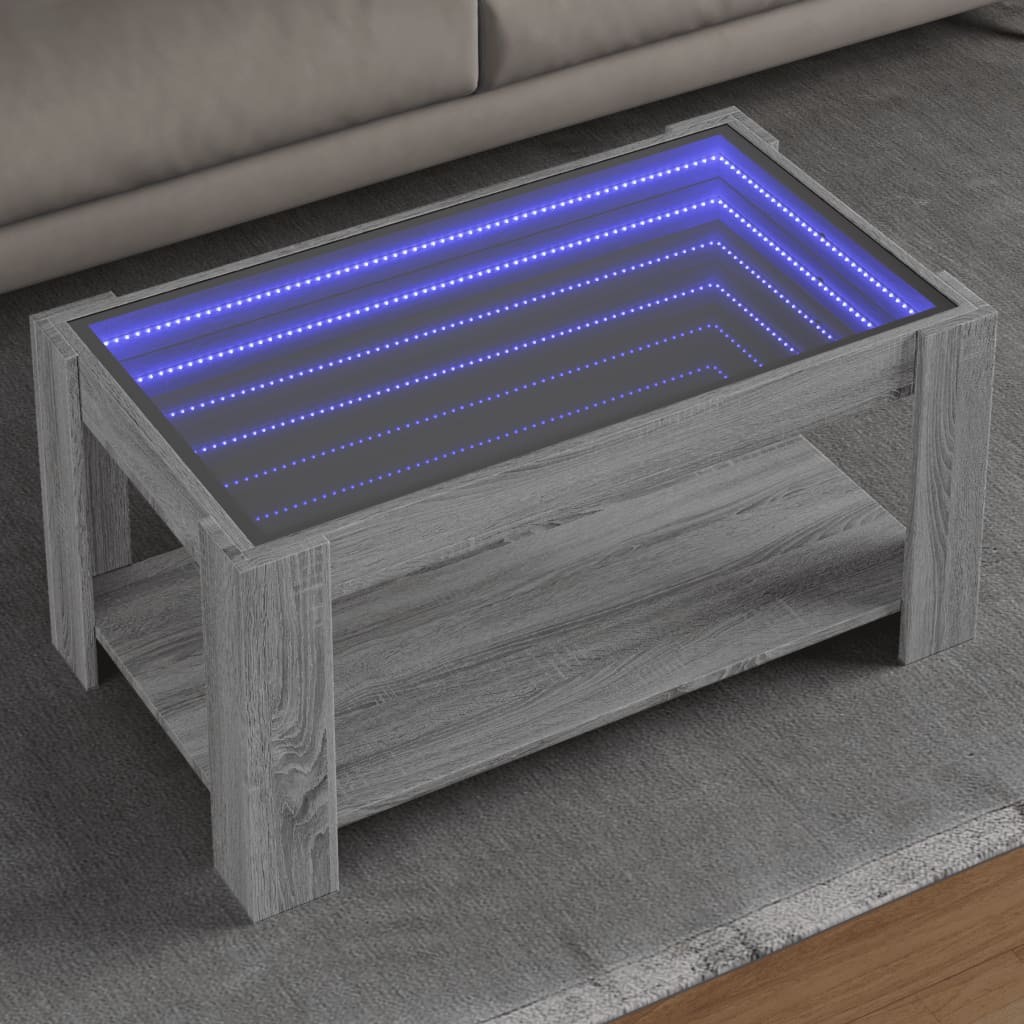 vidaXL Măsuță de cafea cu LED gri sonoma 93x53x45 cm lemn prelucrat vidaXL Măsuță de cafea cu LED gri sonoma 93x53x45 cm lemn prelucrat