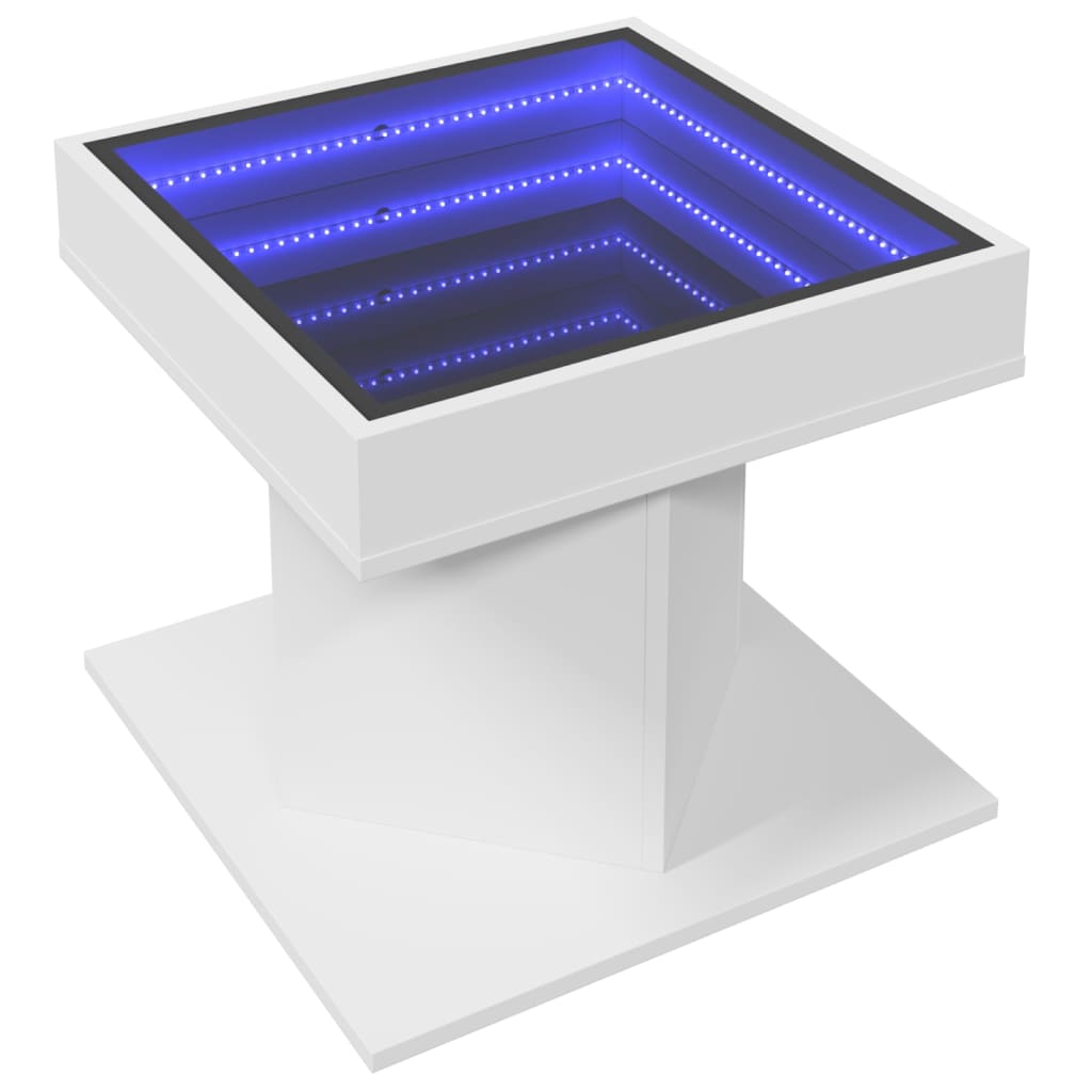 vidaXL Măsuță de cafea cu LED, alb, 50x50x45 cm, lemn prelucrat vidaXL Măsuță de cafea cu LED, alb, 50x50x45 cm, lemn prelucrat