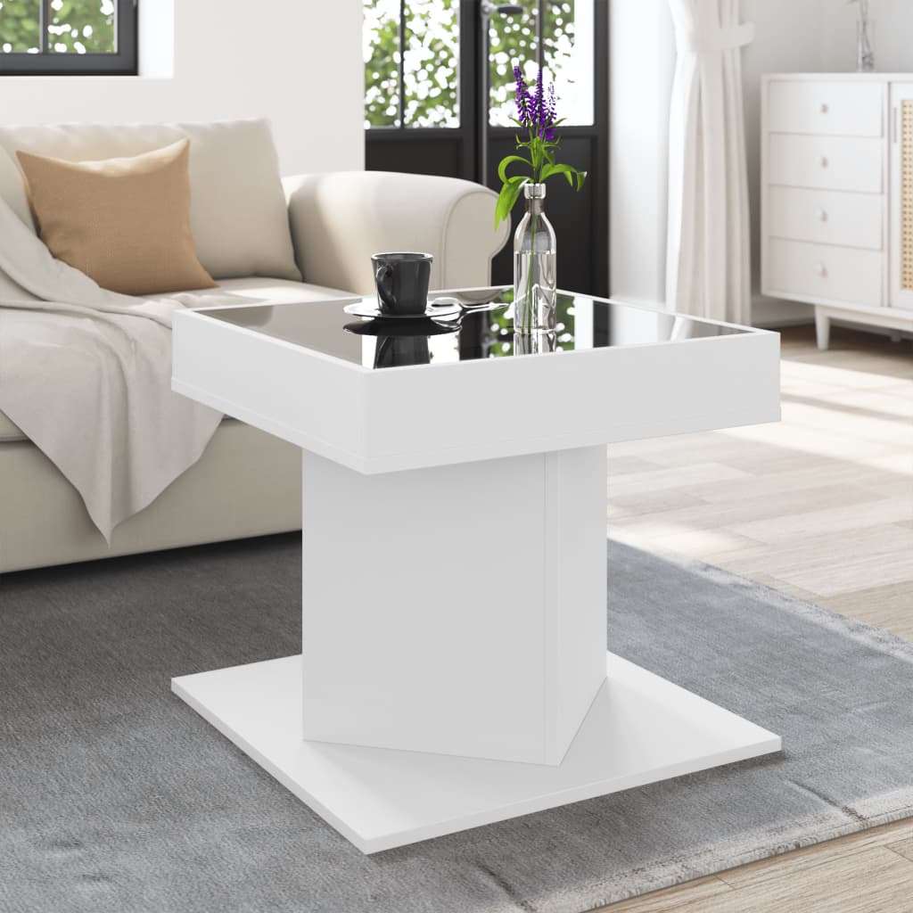 vidaXL Măsuță de cafea cu LED, alb, 50x50x45 cm, lemn prelucrat vidaXL Măsuță de cafea cu LED, alb, 50x50x45 cm, lemn prelucrat