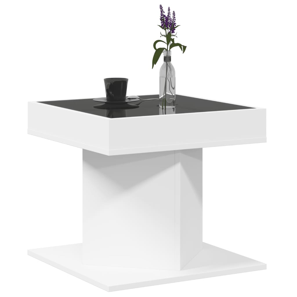 vidaXL Măsuță de cafea cu LED, alb, 50x50x45 cm, lemn prelucrat vidaXL Măsuță de cafea cu LED, alb, 50x50x45 cm, lemn prelucrat
