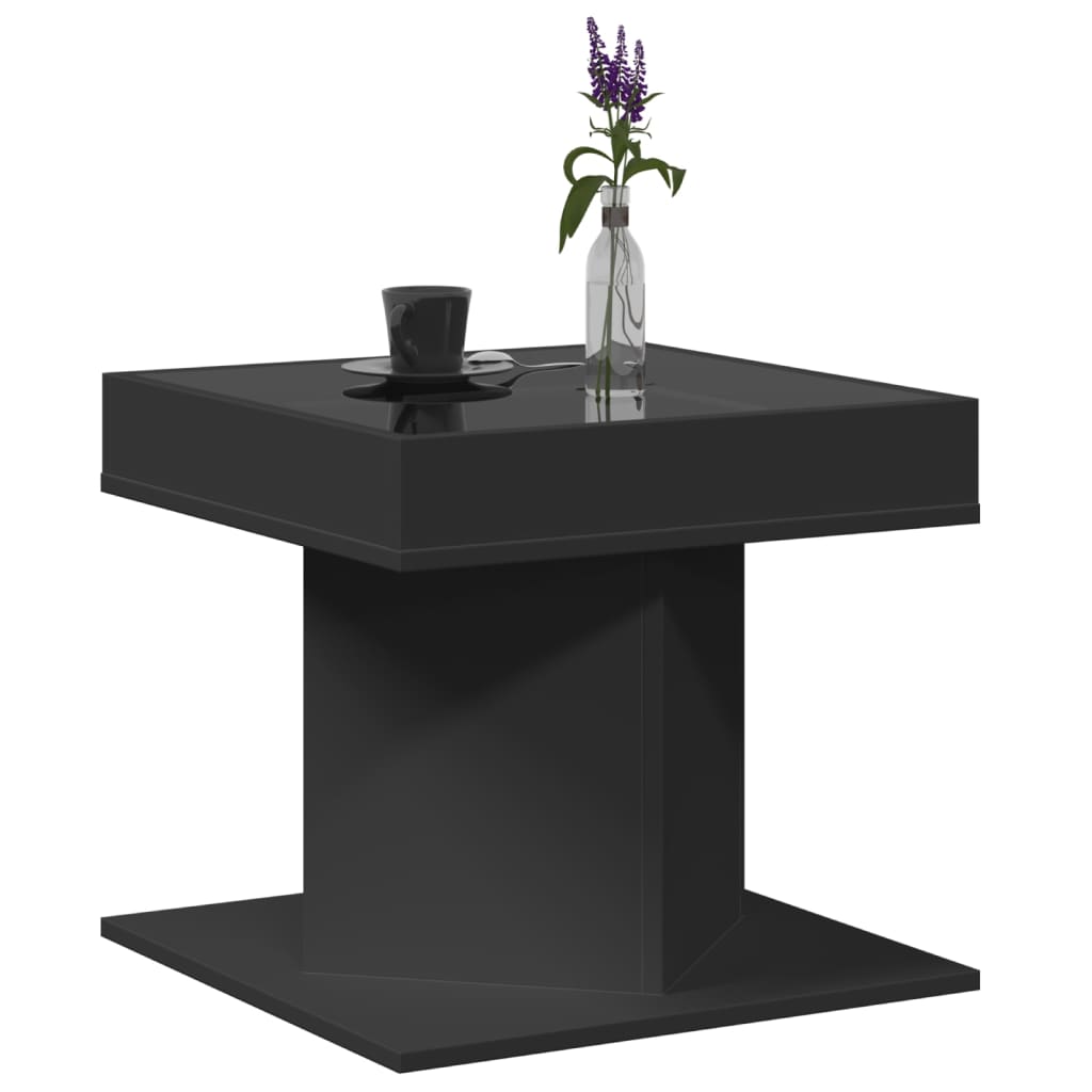 vidaXL Măsuță de cafea cu LED, negru, 50x50x45 cm, lemn prelucrat vidaXL Măsuță de cafea cu LED, negru, 50x50x45 cm, lemn prelucrat