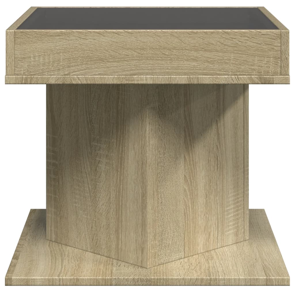 vidaXL Măsuță de cafea cu LED stejar sonoma 50x50x45 cm lemn prelucrat vidaXL Măsuță de cafea cu LED stejar sonoma 50x50x45 cm lemn prelucrat