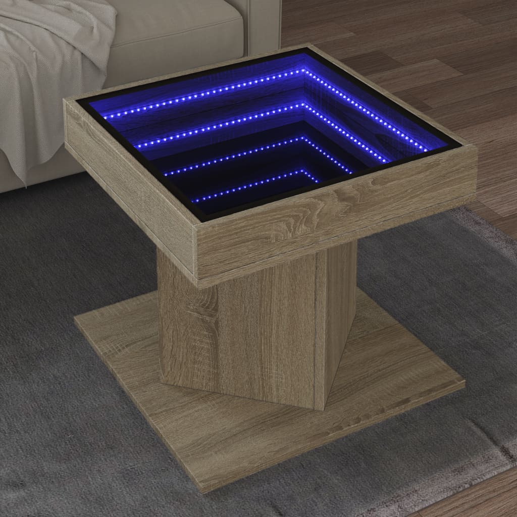 vidaXL Măsuță de cafea cu LED stejar sonoma 50x50x45 cm lemn prelucrat vidaXL Măsuță de cafea cu LED stejar sonoma 50x50x45 cm lemn prelucrat