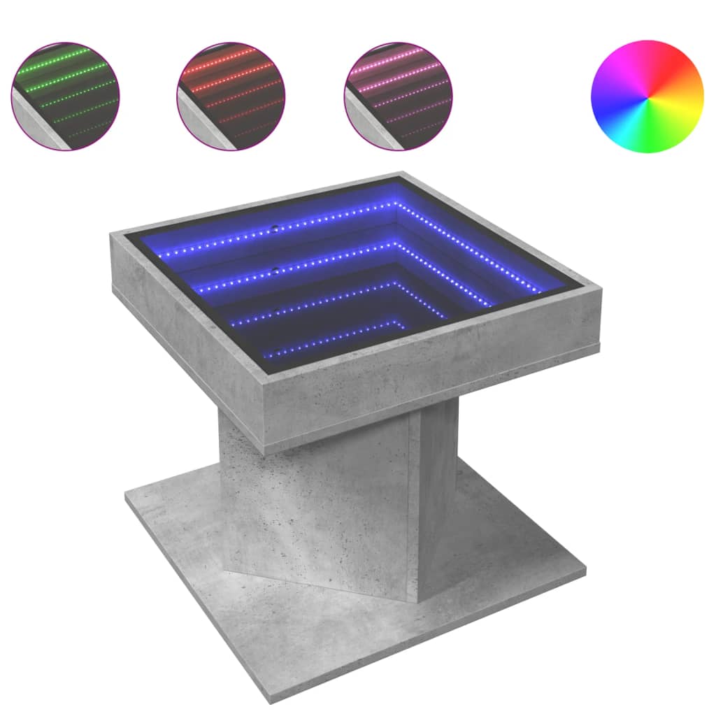 vidaXL Măsuță de cafea cu LED, gri beton, 50x50x45 cm, lemn prelucrat vidaXL Măsuță de cafea cu LED, gri beton, 50x50x45 cm, lemn prelucrat