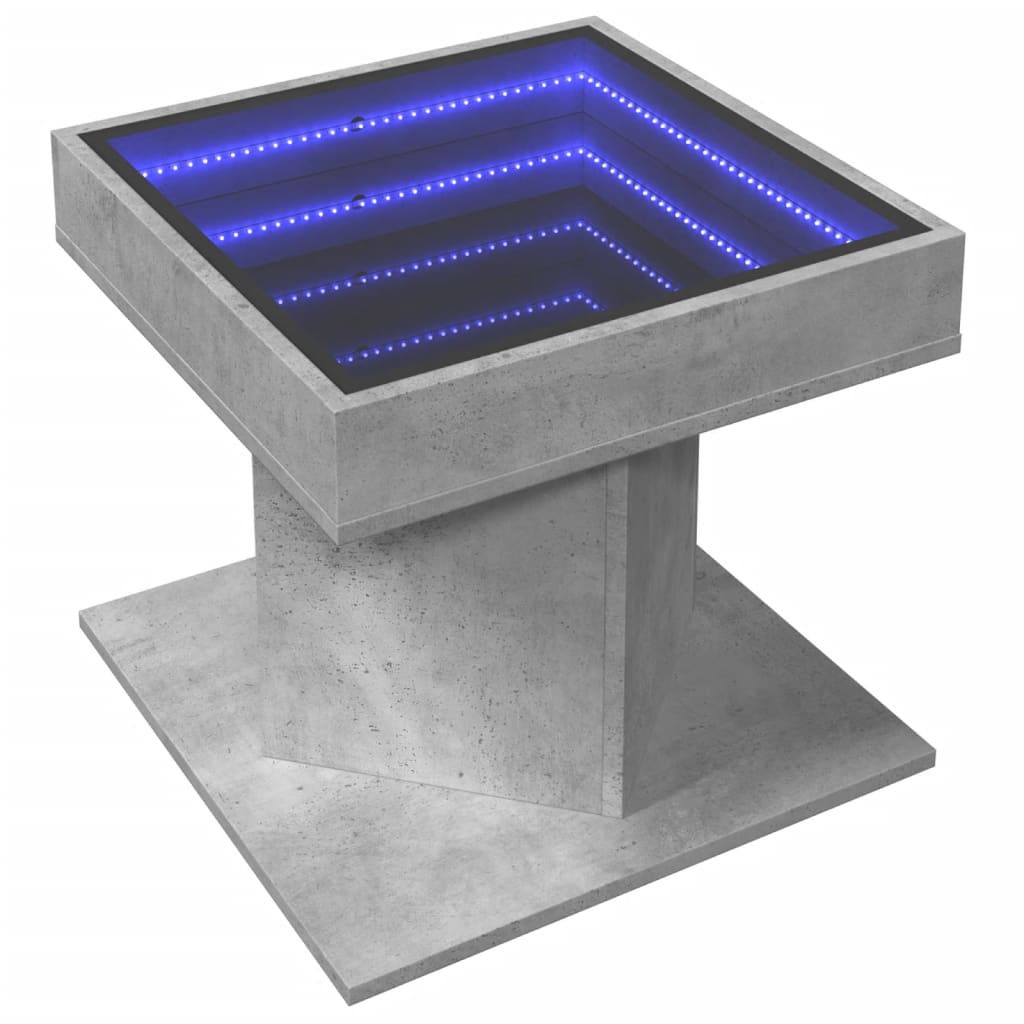vidaXL Măsuță de cafea cu LED, gri beton, 50x50x45 cm, lemn prelucrat vidaXL Măsuță de cafea cu LED, gri beton, 50x50x45 cm, lemn prelucrat
