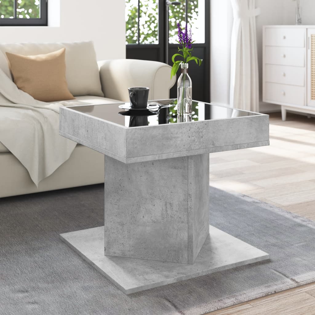 vidaXL Măsuță de cafea cu LED, gri beton, 50x50x45 cm, lemn prelucrat vidaXL Măsuță de cafea cu LED, gri beton, 50x50x45 cm, lemn prelucrat
