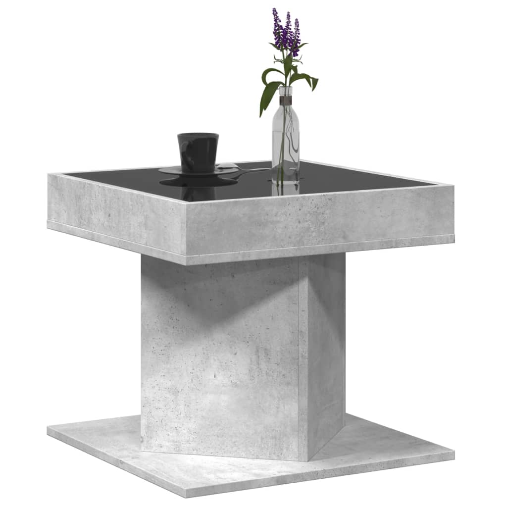 vidaXL Măsuță de cafea cu LED, gri beton, 50x50x45 cm, lemn prelucrat vidaXL Măsuță de cafea cu LED, gri beton, 50x50x45 cm, lemn prelucrat