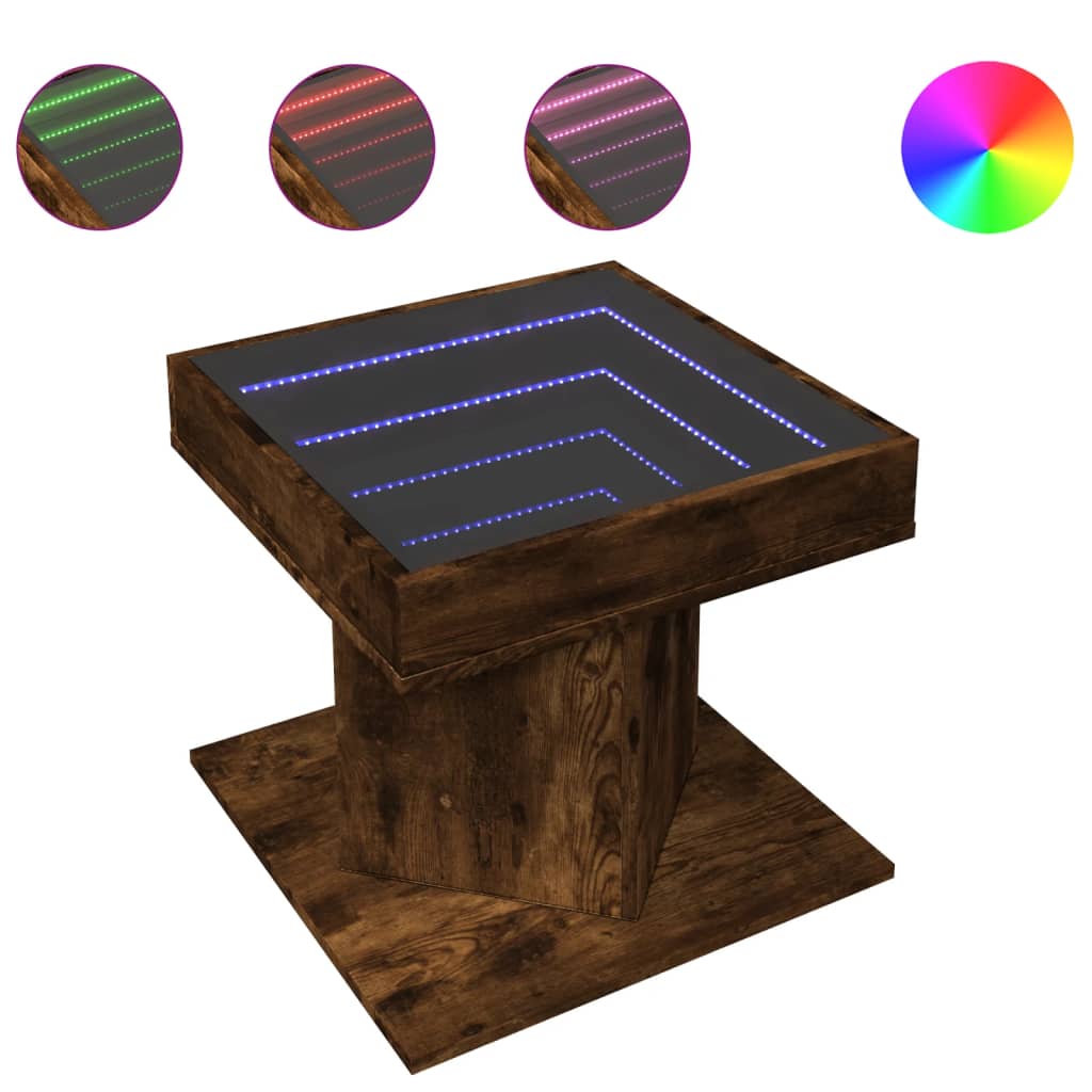 vidaXL Măsuță de cafea cu LED stejar fumuriu 50x50x45cm lemn prelucrat vidaXL Măsuță de cafea cu LED stejar fumuriu 50x50x45cm lemn prelucrat