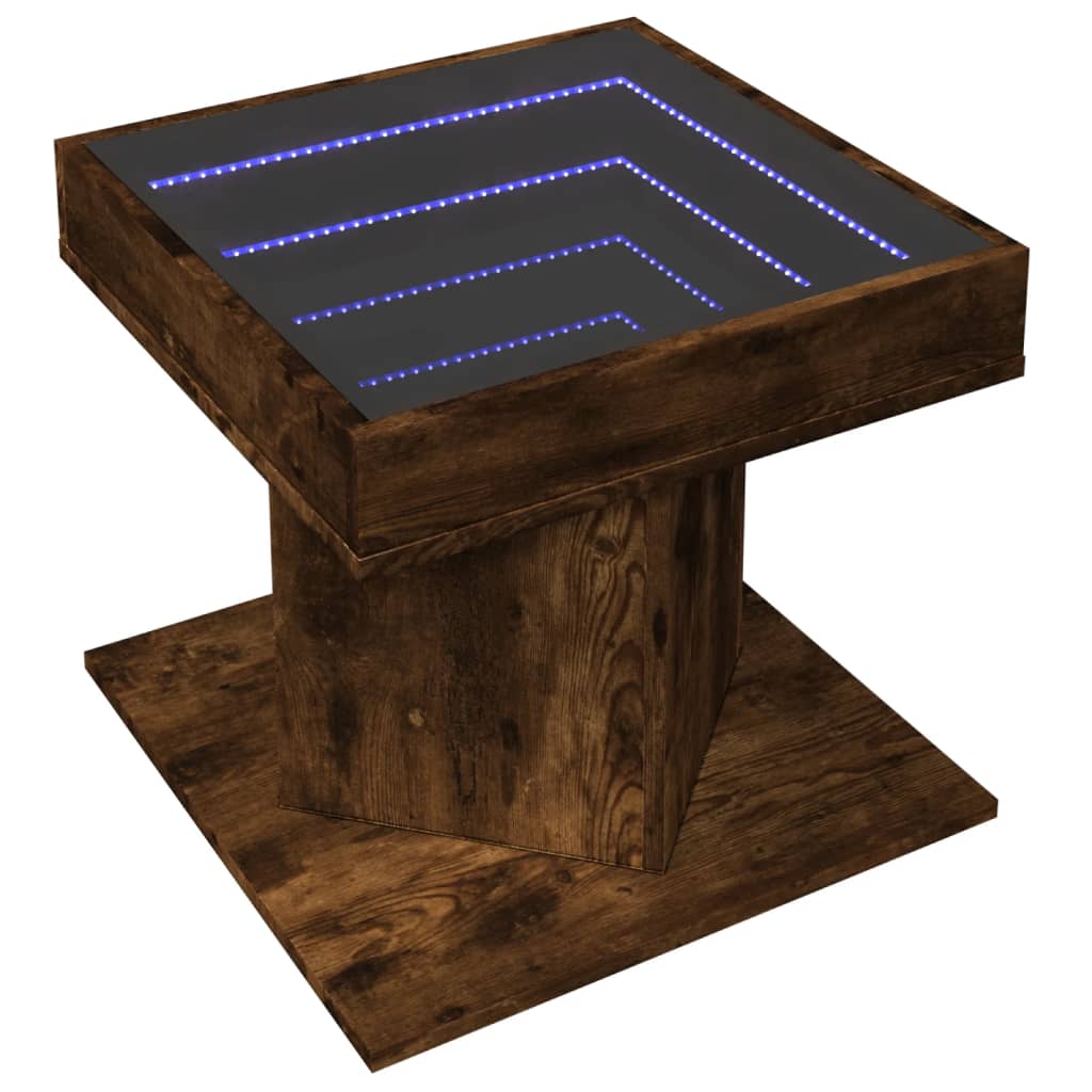 vidaXL Măsuță de cafea cu LED stejar fumuriu 50x50x45cm lemn prelucrat vidaXL Măsuță de cafea cu LED stejar fumuriu 50x50x45cm lemn prelucrat