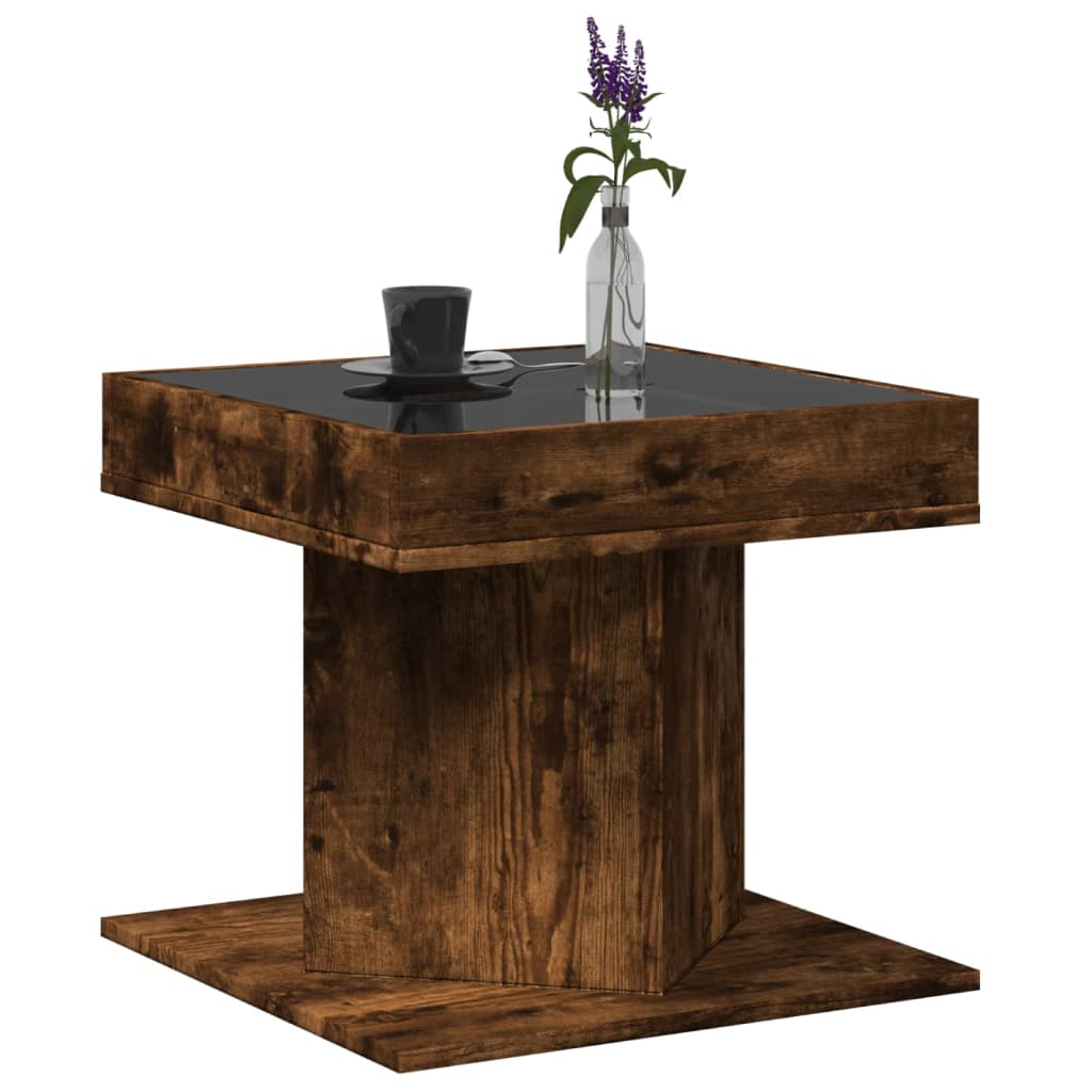 vidaXL Măsuță de cafea cu LED stejar fumuriu 50x50x45cm lemn prelucrat vidaXL Măsuță de cafea cu LED stejar fumuriu 50x50x45cm lemn prelucrat