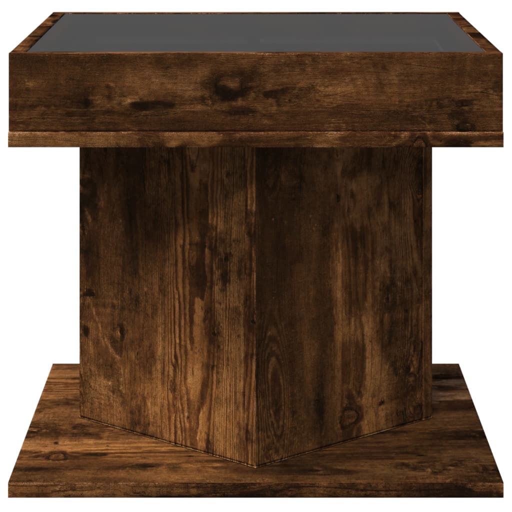 vidaXL Măsuță de cafea cu LED stejar fumuriu 50x50x45cm lemn prelucrat vidaXL Măsuță de cafea cu LED stejar fumuriu 50x50x45cm lemn prelucrat