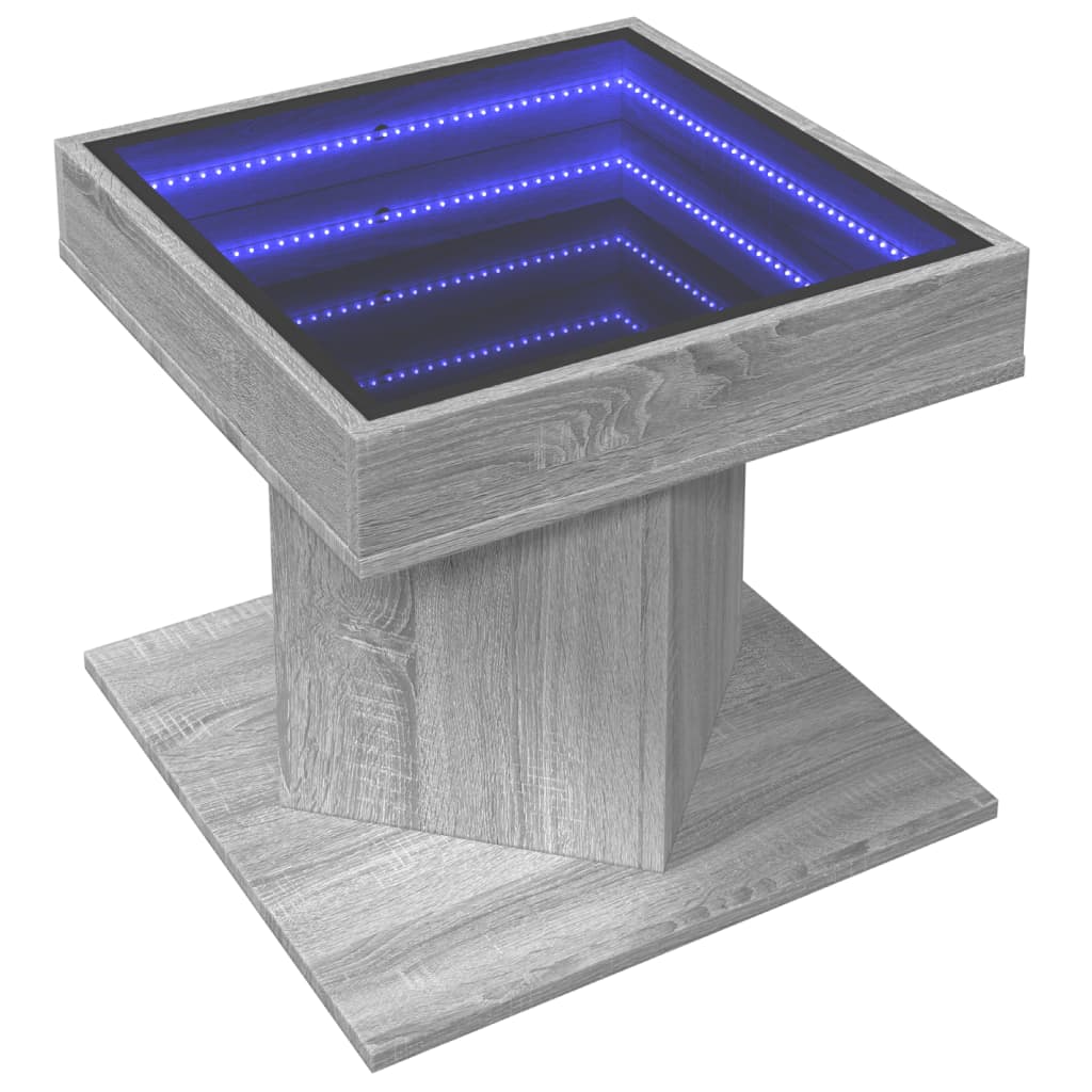 vidaXL Măsuță de cafea cu LED sonoma gri 50x50x45cm lemn prelucrat vidaXL Măsuță de cafea cu LED sonoma gri 50x50x45cm lemn prelucrat