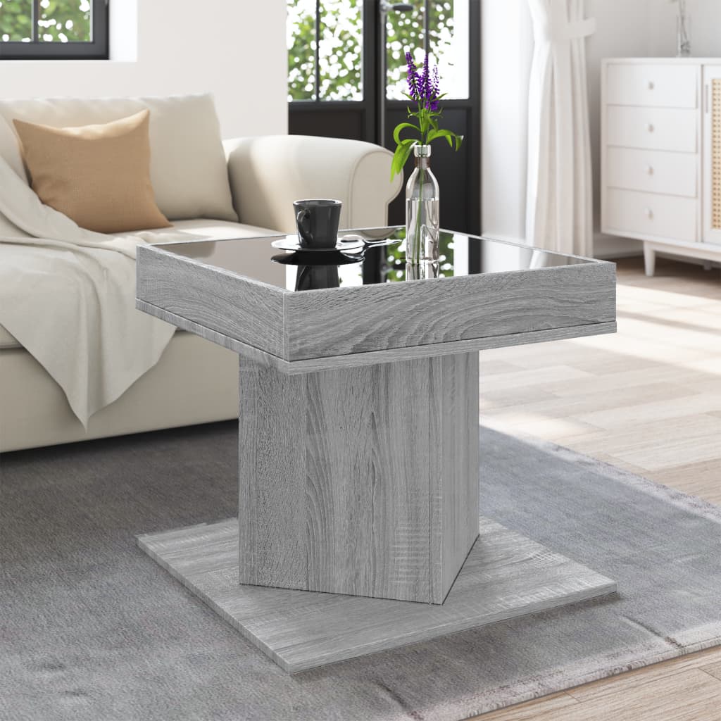 vidaXL Măsuță de cafea cu LED sonoma gri 50x50x45cm lemn prelucrat vidaXL Măsuță de cafea cu LED sonoma gri 50x50x45cm lemn prelucrat
