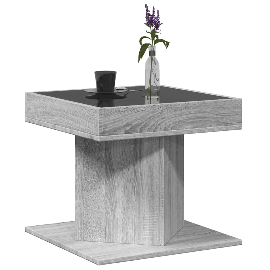 vidaXL Măsuță de cafea cu LED sonoma gri 50x50x45cm lemn prelucrat vidaXL Măsuță de cafea cu LED sonoma gri 50x50x45cm lemn prelucrat
