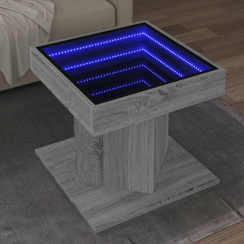 vidaXL Măsuță de cafea cu LED sonoma gri 50x50x45cm lemn prelucrat vidaXL Măsuță de cafea cu LED sonoma gri 50x50x45cm lemn prelucrat