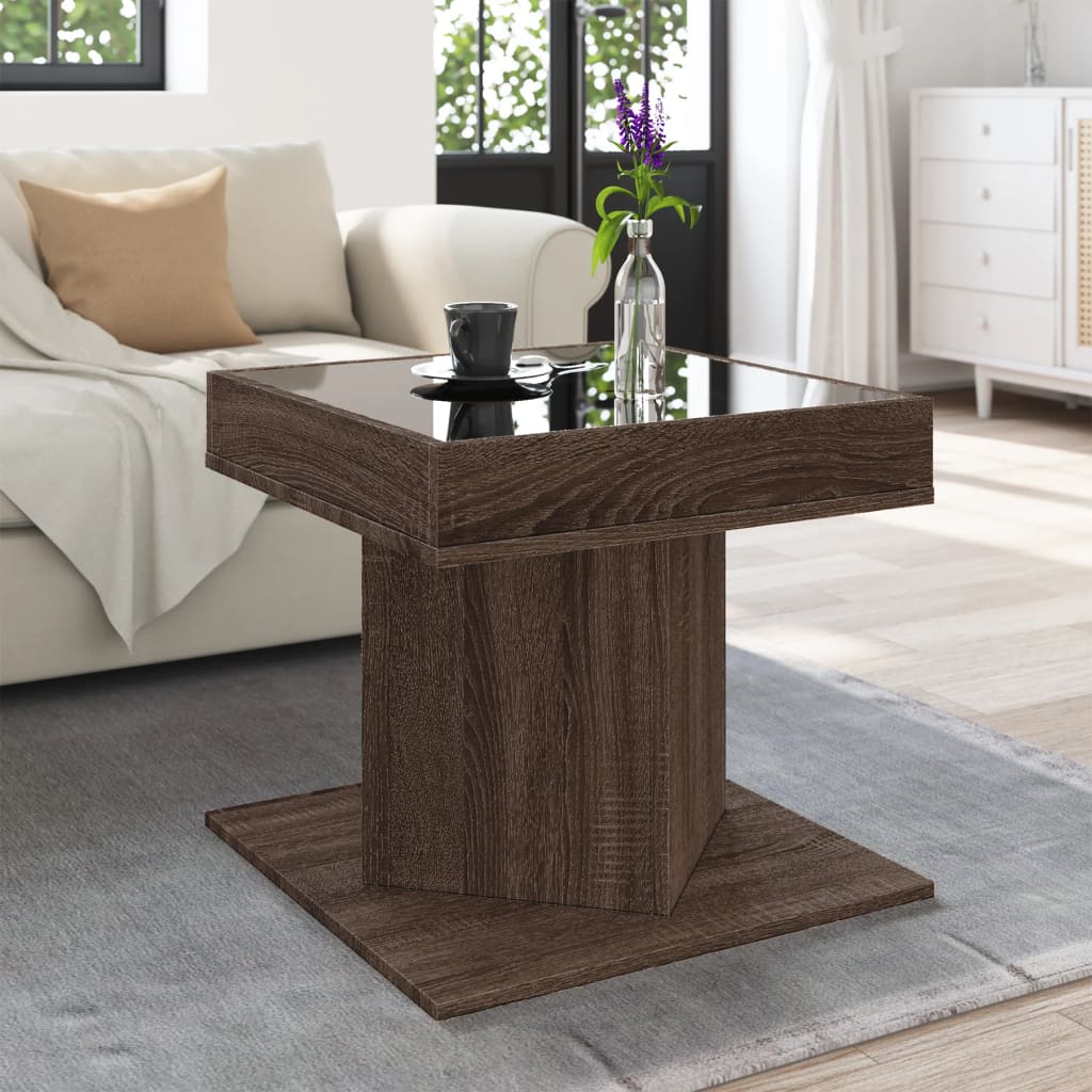 vidaXL Măsuță de cafea cu LED stejar maro 50x50x45 cm lemn prelucrat vidaXL Măsuță de cafea cu LED stejar maro 50x50x45 cm lemn prelucrat