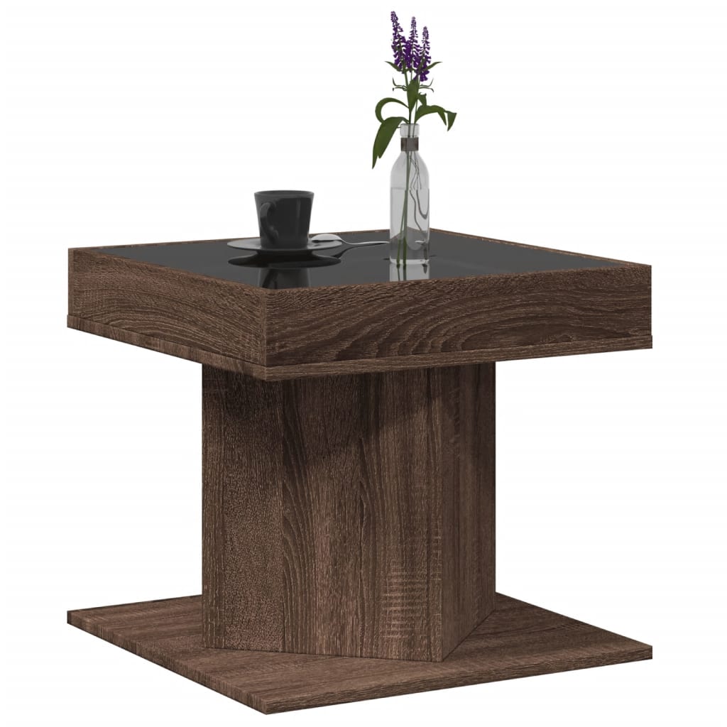 vidaXL Măsuță de cafea cu LED stejar maro 50x50x45 cm lemn prelucrat vidaXL Măsuță de cafea cu LED stejar maro 50x50x45 cm lemn prelucrat