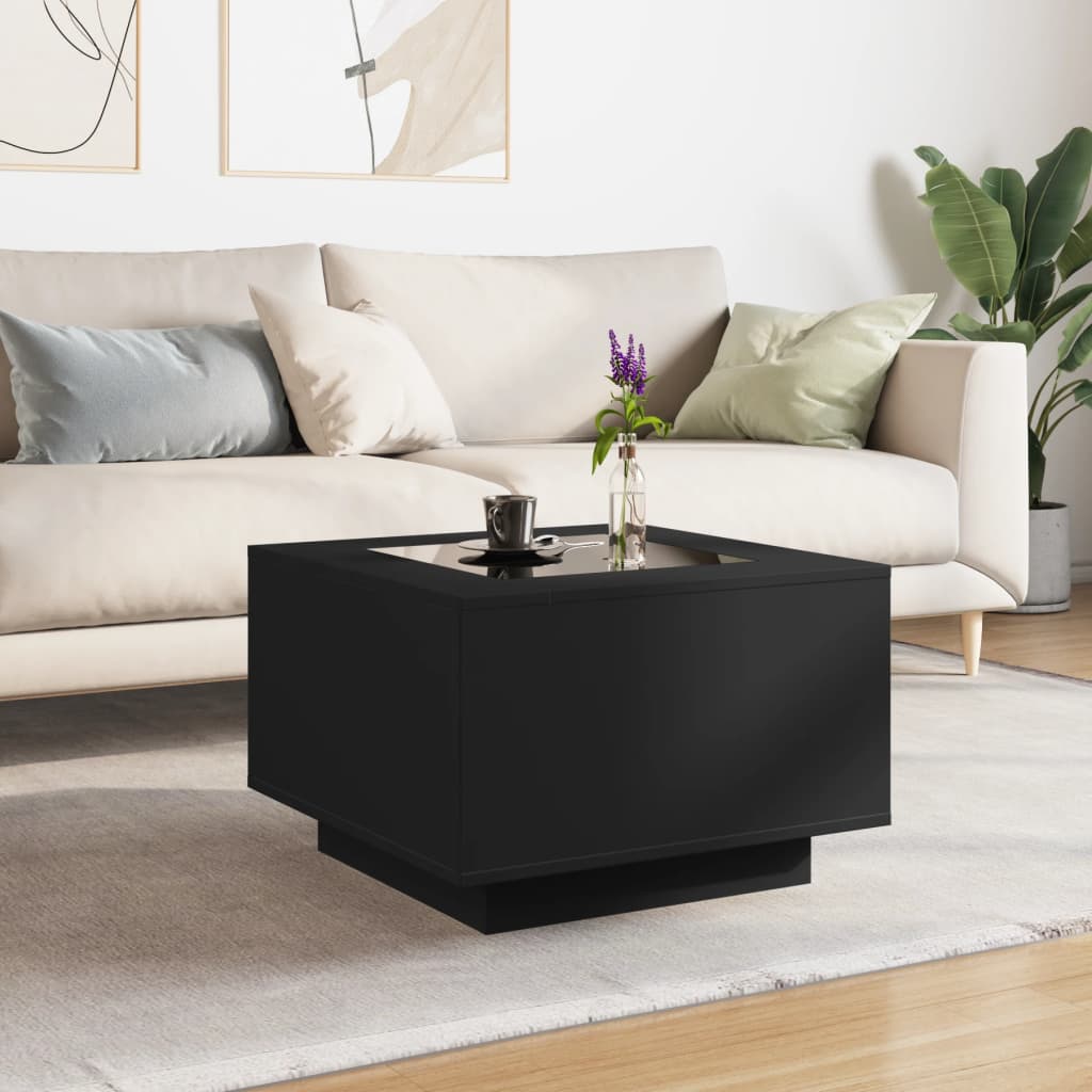 vidaXL Măsuță de cafea cu LED, negru, 60x60x40 cm, lemn prelucrat vidaXL Măsuță de cafea cu LED, negru, 60x60x40 cm, lemn prelucrat