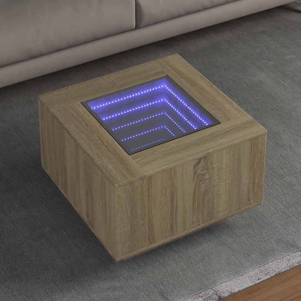 vidaXL Măsuță cafea cu LED, stejar Sonoma, 60x60x40 cm, lemn prelucrat vidaXL Măsuță cafea cu LED, stejar Sonoma, 60x60x40 cm, lemn prelucrat