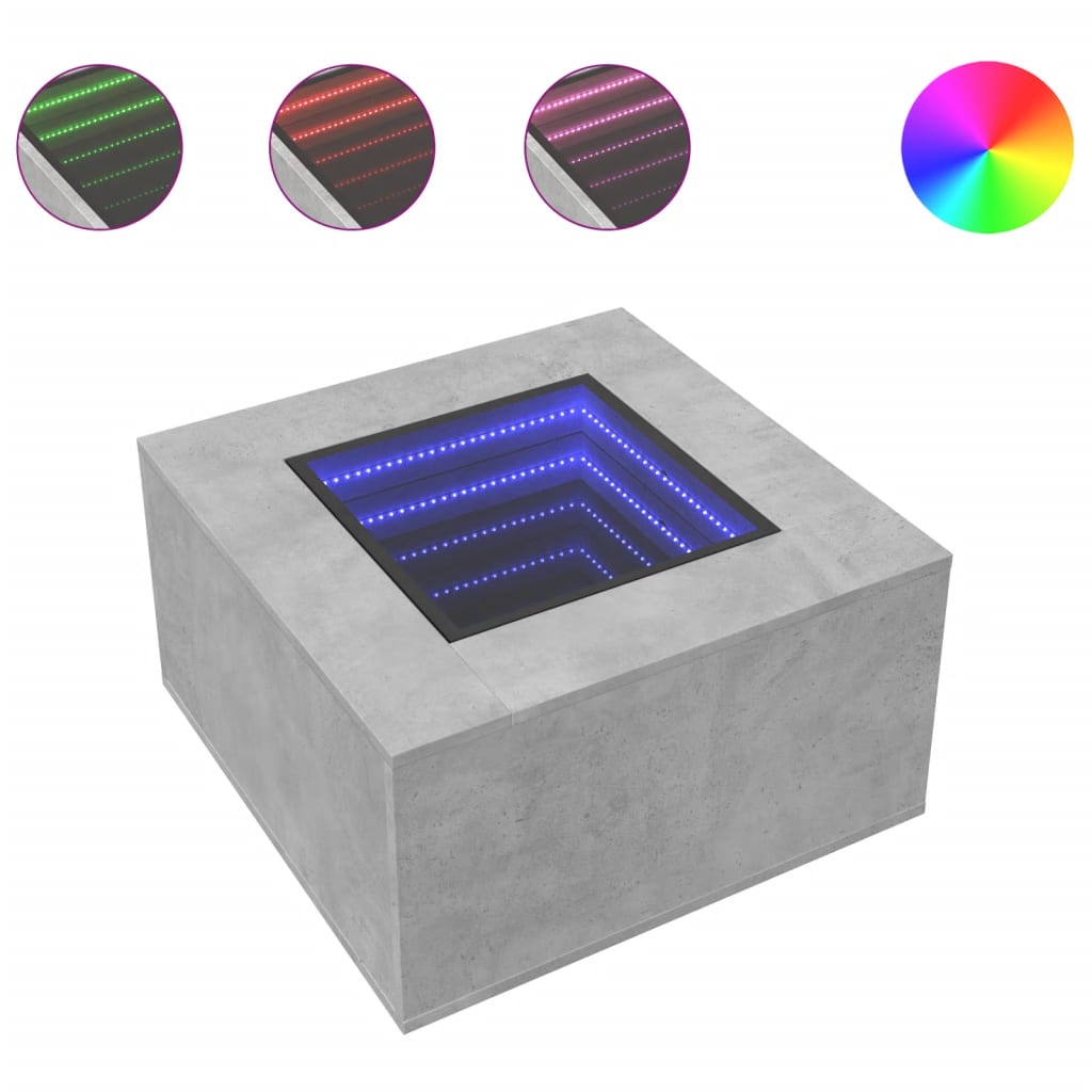 vidaXL Măsuță de cafea cu LED, gri beton, 60x60x40 cm, lemn prelucrat vidaXL Măsuță de cafea cu LED, gri beton, 60x60x40 cm, lemn prelucrat