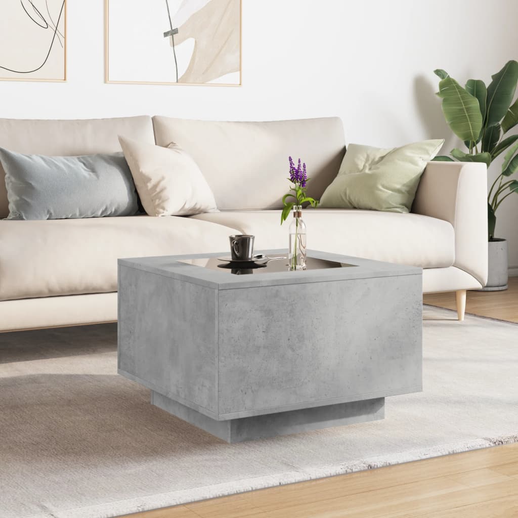 vidaXL Măsuță de cafea cu LED, gri beton, 60x60x40 cm, lemn prelucrat vidaXL Măsuță de cafea cu LED, gri beton, 60x60x40 cm, lemn prelucrat