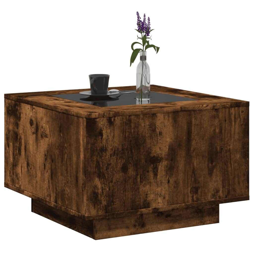 vidaXL Măsuță de cafea cu LED stejar fumuriu 60x60x40cm lemn prelucrat vidaXL Măsuță de cafea cu LED stejar fumuriu 60x60x40cm lemn prelucrat