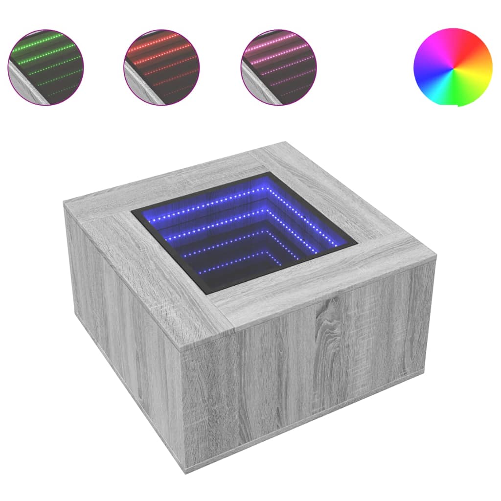 vidaXL Măsuță de cafea cu LED, gri sonoma, 60x60x40 cm, lemn prelucrat vidaXL Măsuță de cafea cu LED, gri sonoma, 60x60x40 cm, lemn prelucrat