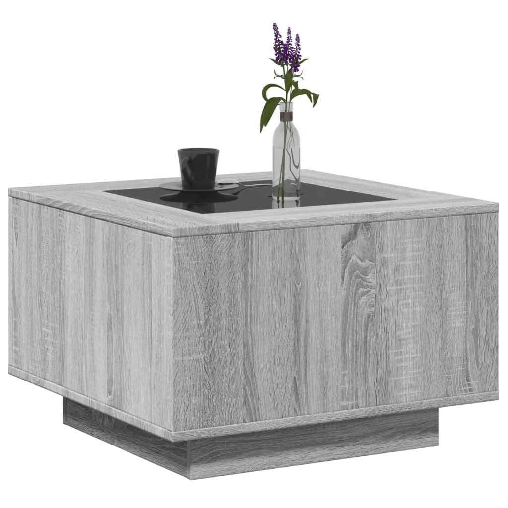 vidaXL Măsuță de cafea cu LED, gri sonoma, 60x60x40 cm, lemn prelucrat vidaXL Măsuță de cafea cu LED, gri sonoma, 60x60x40 cm, lemn prelucrat