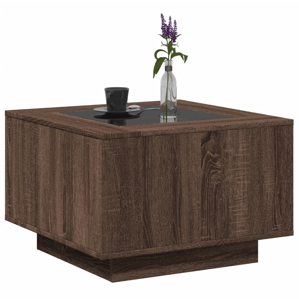 vidaXL Măsuță de cafea cu LED stejar maro 60x60x40 cm lemn prelucrat vidaXL Măsuță de cafea cu LED stejar maro 60x60x40 cm lemn prelucrat