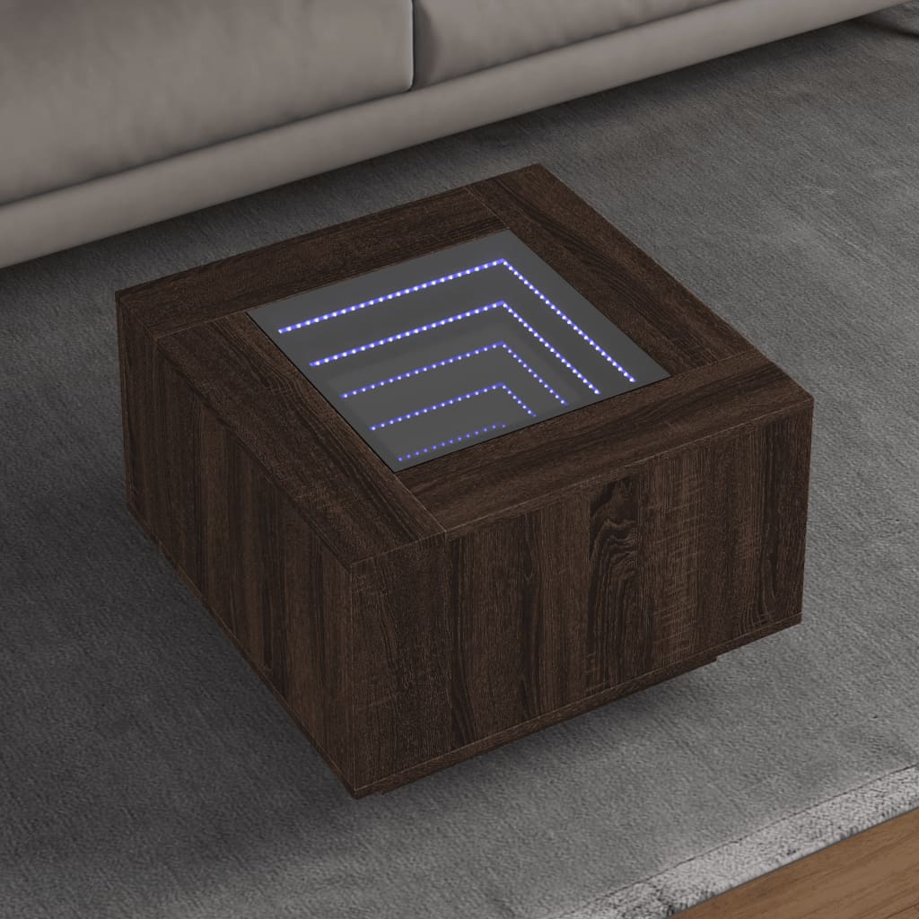vidaXL Măsuță de cafea cu LED stejar maro 60x60x40 cm lemn prelucrat vidaXL Măsuță de cafea cu LED stejar maro 60x60x40 cm lemn prelucrat
