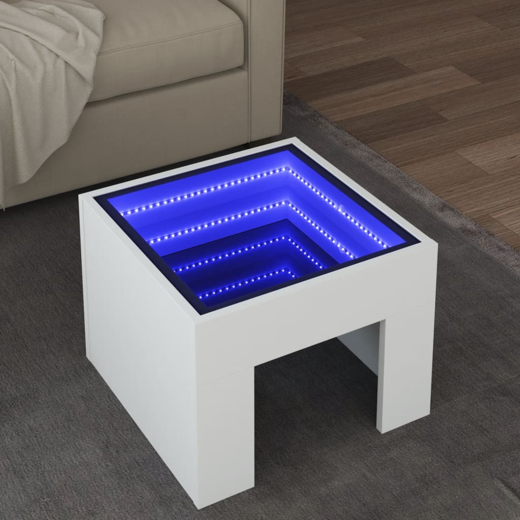 vidaXL Măsuță de cafea cu LED infinity, alb, 40x40x30 cm vidaXL Măsuță de cafea cu LED infinity, alb, 40x40x30 cm
