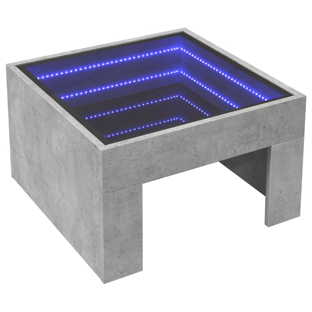 vidaXL Măsuță de cafea cu LED infinity, gri beton, 50x50x30 cm vidaXL Măsuță de cafea cu LED infinity, gri beton, 50x50x30 cm