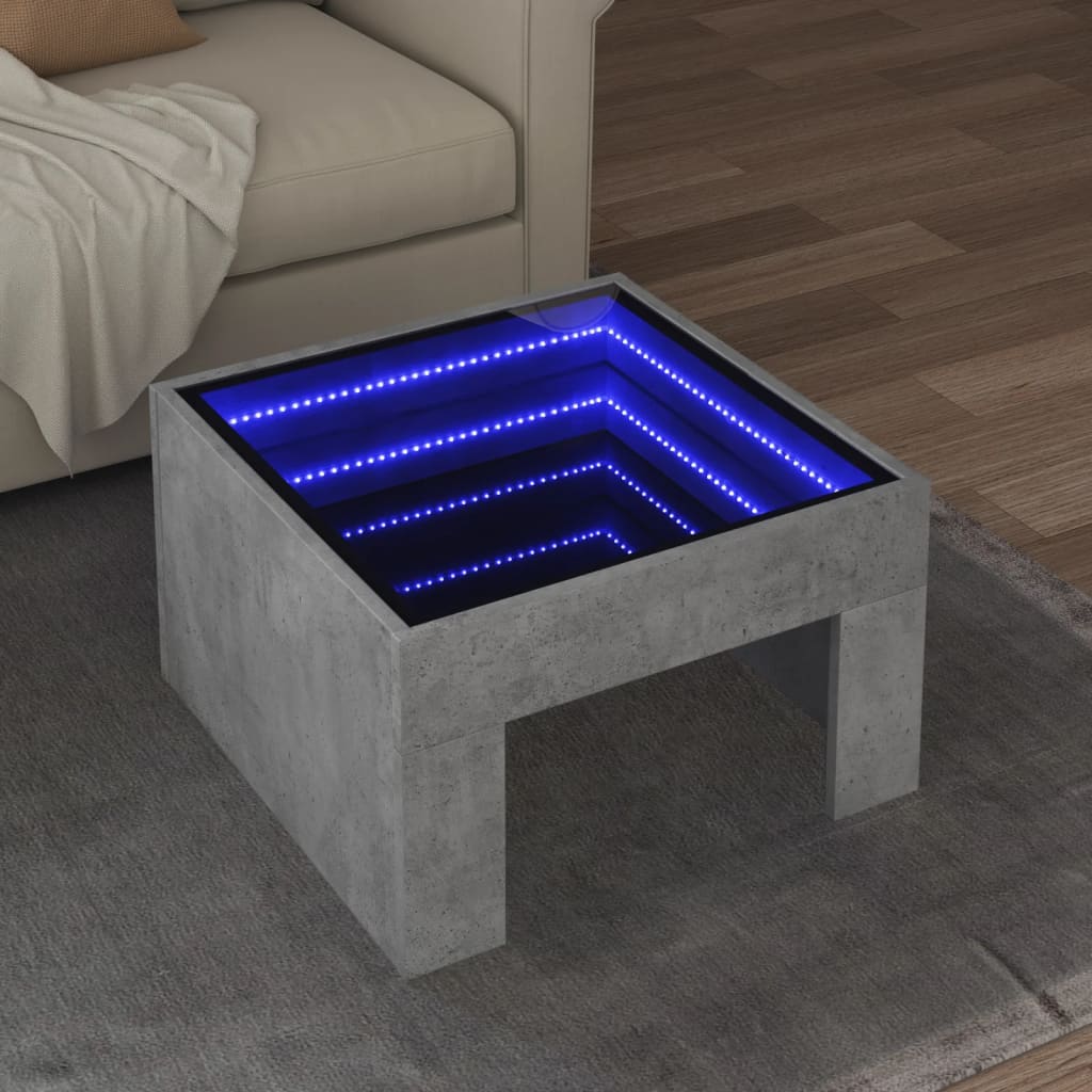 vidaXL Măsuță de cafea cu LED infinity, gri beton, 50x50x30 cm vidaXL Măsuță de cafea cu LED infinity, gri beton, 50x50x30 cm