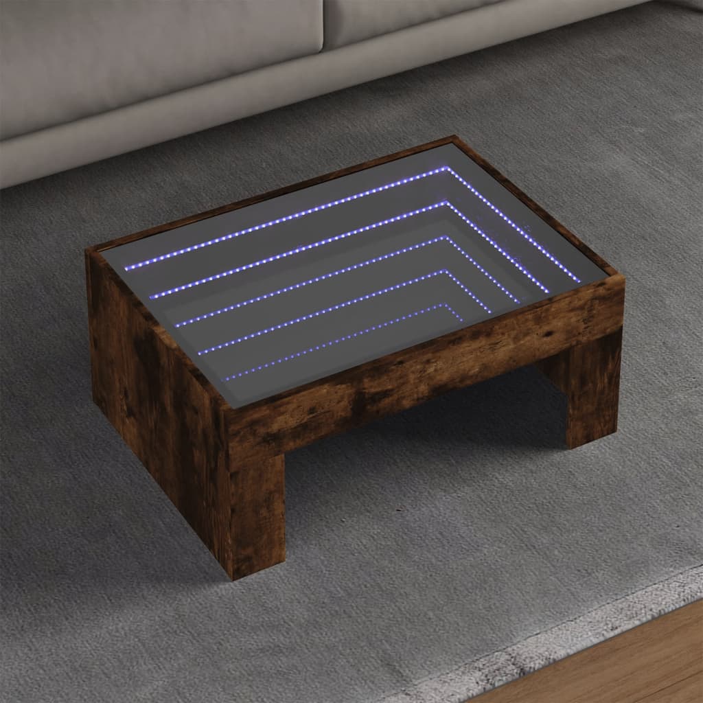 vidaXL Măsuță de cafea cu LED infinity, stejar fumuriu, 70x50x30 cm vidaXL Măsuță de cafea cu LED infinity, stejar fumuriu, 70x50x30 cm