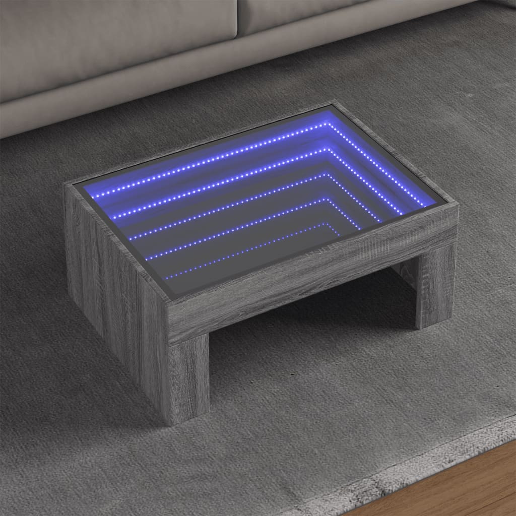 vidaXL Măsuță de cafea cu LED infinity, gri sonoma, 70x50x30 cm vidaXL Măsuță de cafea cu LED infinity, gri sonoma, 70x50x30 cm