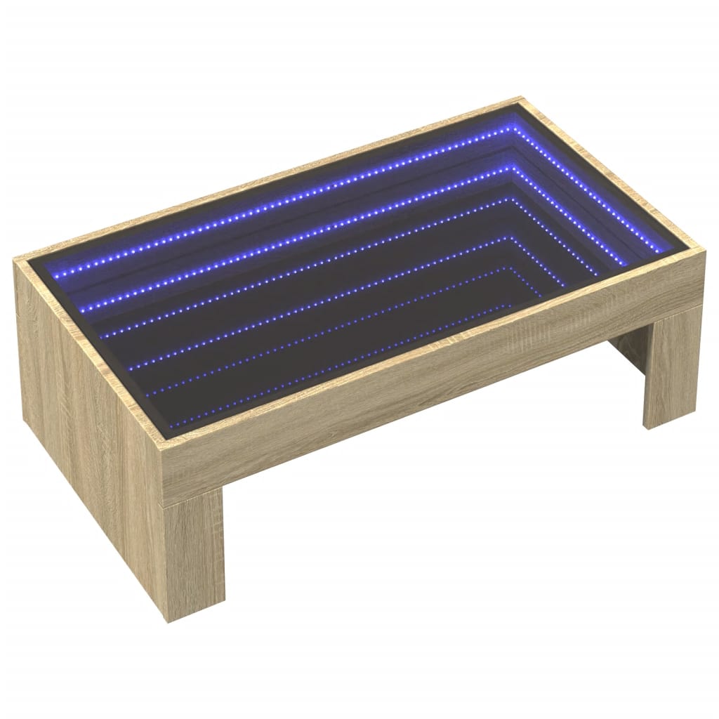 vidaXL Măsuță de cafea cu LED infinity, stejar sonoma, 90x50x30 cm vidaXL Măsuță de cafea cu LED infinity, stejar sonoma, 90x50x30 cm