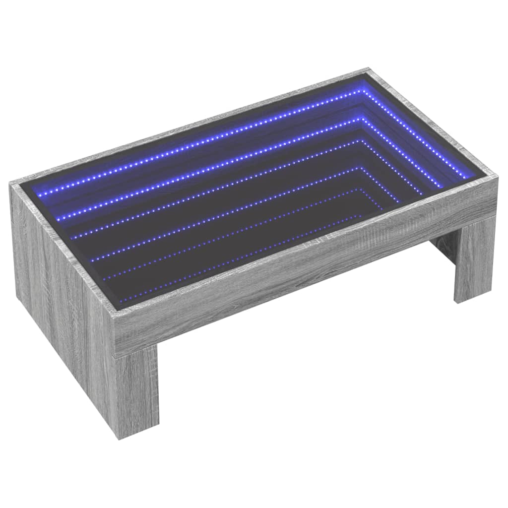 vidaXL Măsuță de cafea cu LED infinity, gri sonoma, 90x50x30 cm vidaXL Măsuță de cafea cu LED infinity, gri sonoma, 90x50x30 cm