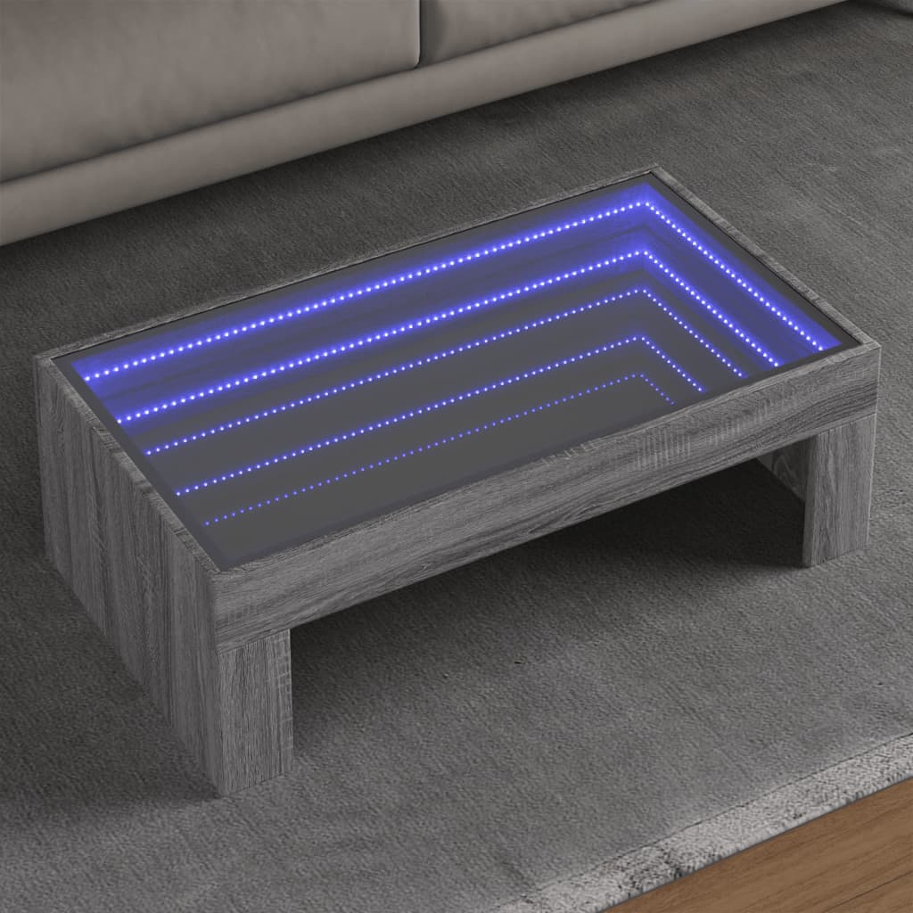 vidaXL Măsuță de cafea cu LED infinity, gri sonoma, 90x50x30 cm vidaXL Măsuță de cafea cu LED infinity, gri sonoma, 90x50x30 cm