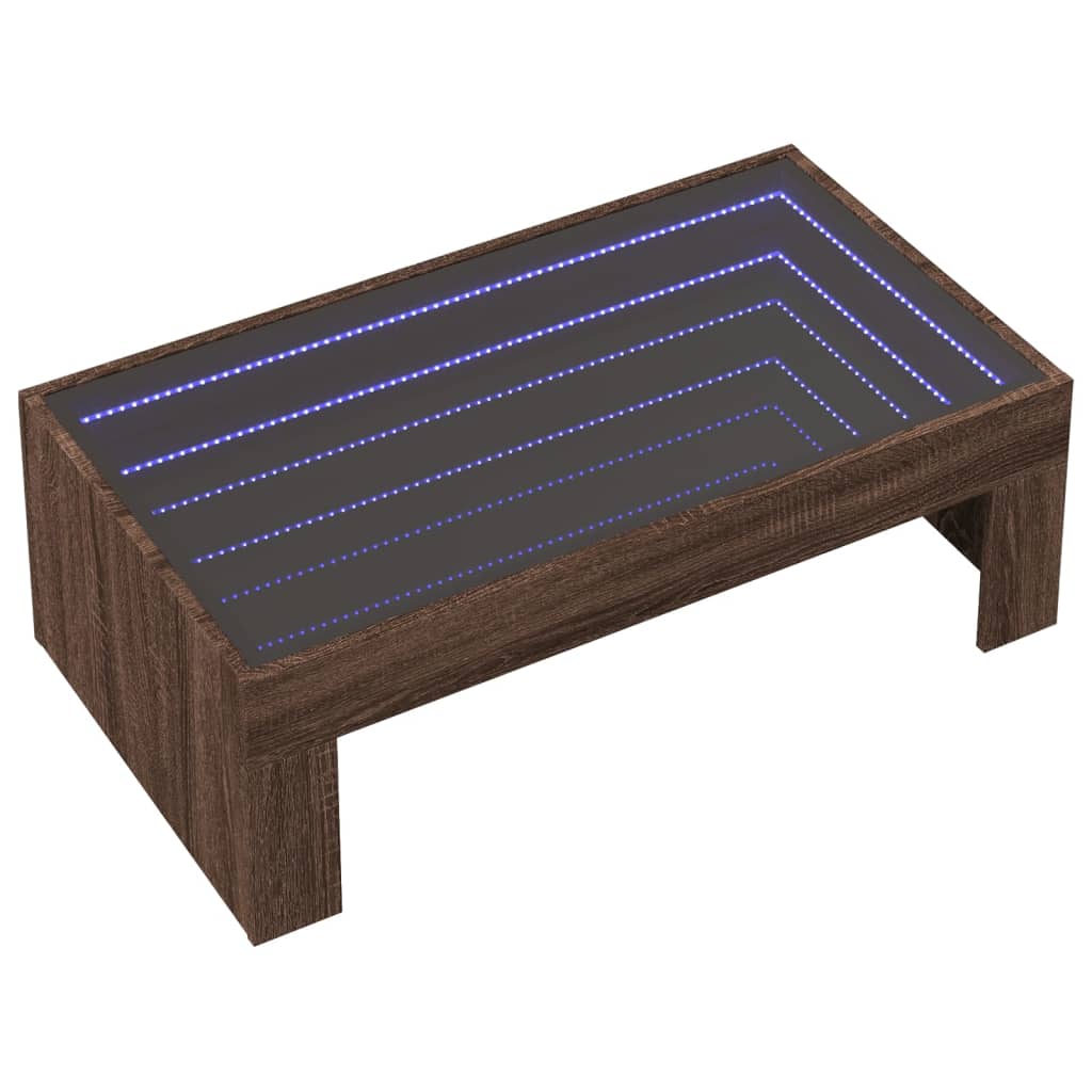vidaXL Măsuță de cafea cu LED infinity, stejar maro, 90x50x30 cm vidaXL Măsuță de cafea cu LED infinity, stejar maro, 90x50x30 cm
