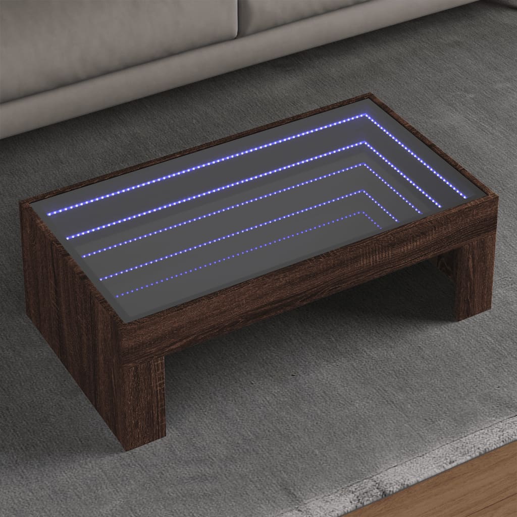 vidaXL Măsuță de cafea cu LED infinity, stejar maro, 90x50x30 cm vidaXL Măsuță de cafea cu LED infinity, stejar maro, 90x50x30 cm