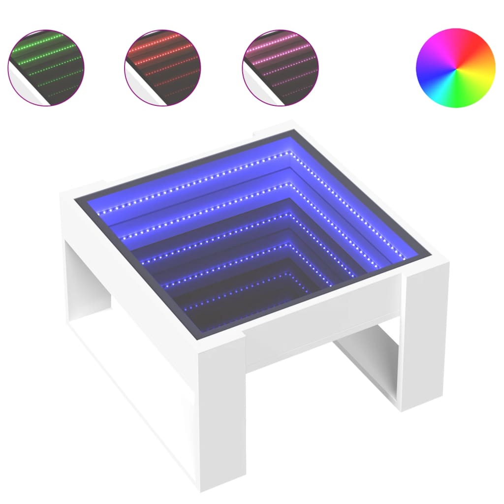 vidaXL Măsuță de cafea cu LED infinity, alb, 50x53x30 cm vidaXL Măsuță de cafea cu LED infinity, alb, 50x53x30 cm