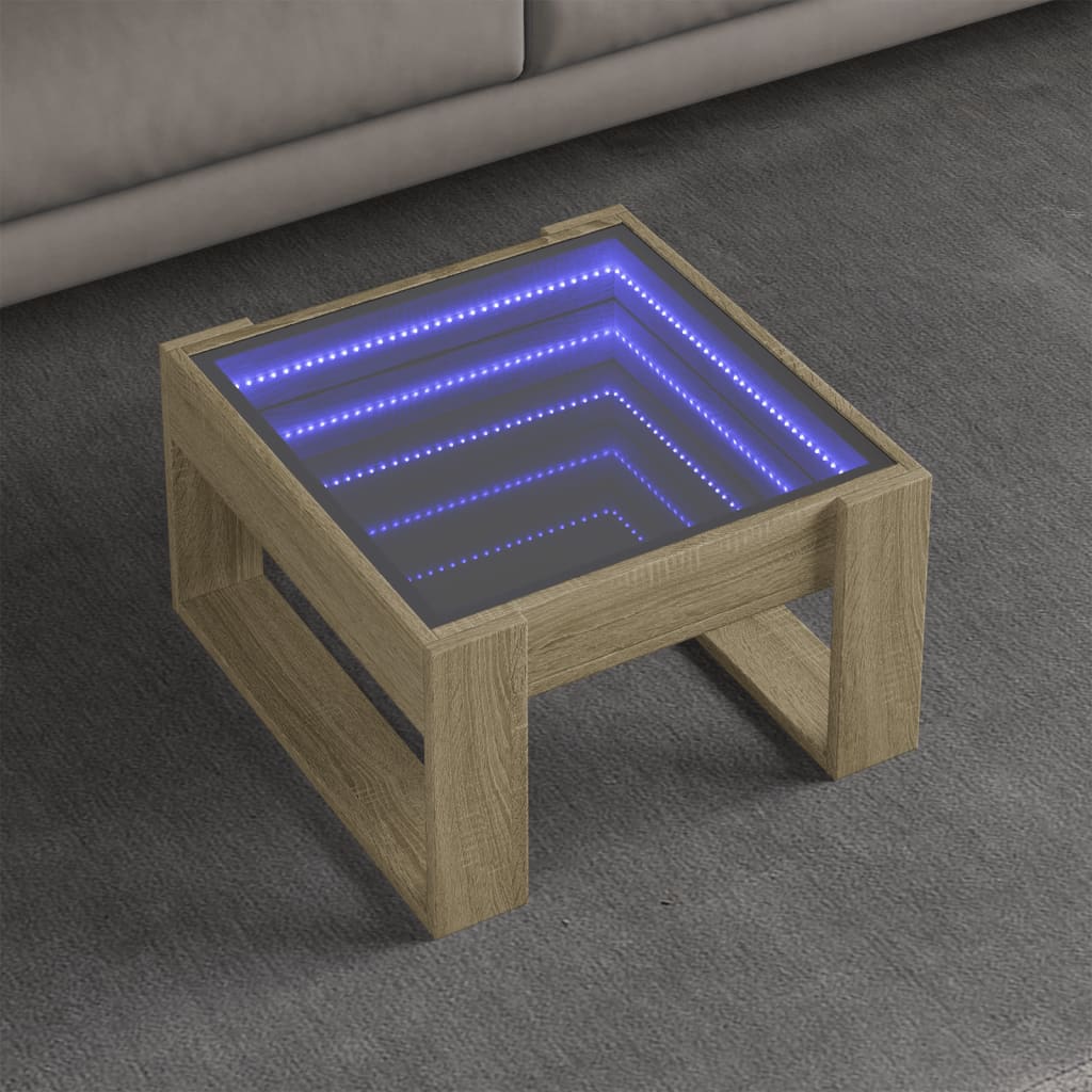 vidaXL Măsuță de cafea cu LED infinity, stejar sonoma, 50x53x30 cm vidaXL Măsuță de cafea cu LED infinity, stejar sonoma, 50x53x30 cm