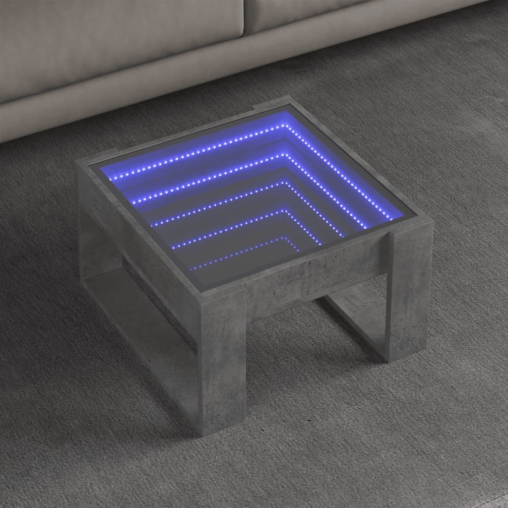 vidaXL Măsuță de cafea cu LED infinity, gri beton, 50x53x30 cm vidaXL Măsuță de cafea cu LED infinity, gri beton, 50x53x30 cm