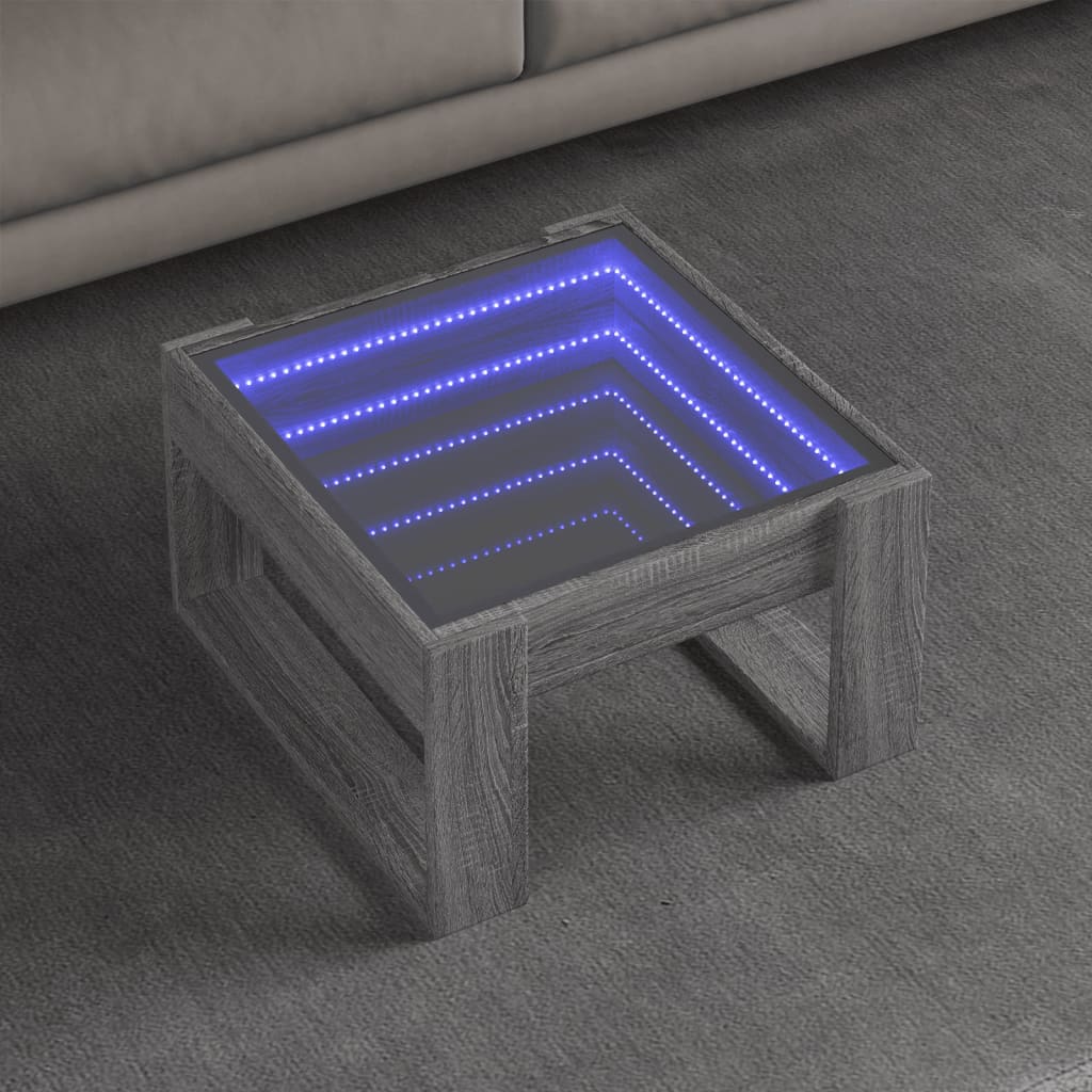 vidaXL Măsuță de cafea cu LED infinity, gri sonoma, 50x53x30 cm vidaXL Măsuță de cafea cu LED infinity, gri sonoma, 50x53x30 cm